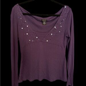 Calvin Klein Purple Embellished Long Sleeve Blouse
